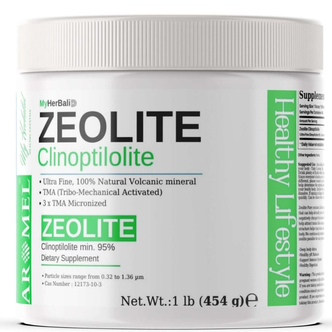 Aromel Zeolite Powder | 1 Pound - 454 g | Ultra FINE Less-Than 1 µm | Clinoptilolite 95% | 3X Activated | Safe, Gentle, & Effective Energy | Original Zeolite Powder (454 Servings) | by Myherbalid