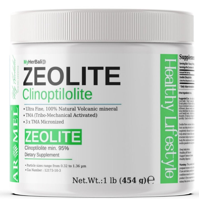 Aromel Zeolite Powder | 1 Pound - 454 g | Ultra FINE Less-Than 1 µm | Clinoptilolite 95% | 3X Activated | Safe, Gentle, & Effective Energy | Original Zeolite Powder (454 Servings) | by Myherbalid