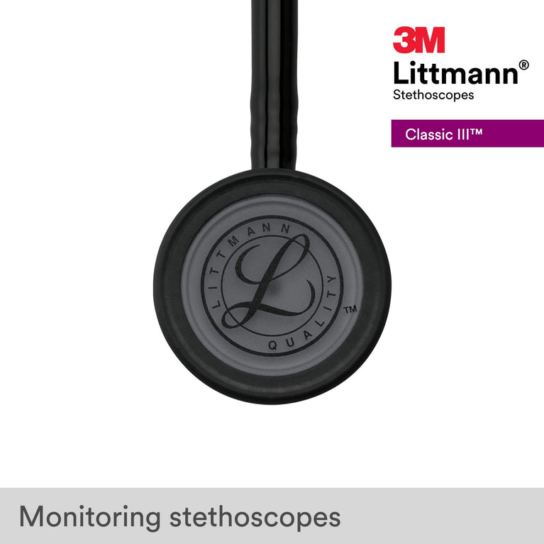 3M 5803 Littmann Classic III Black Edition Chestpiece Monitoring Stethoscope, 27" Black Tube