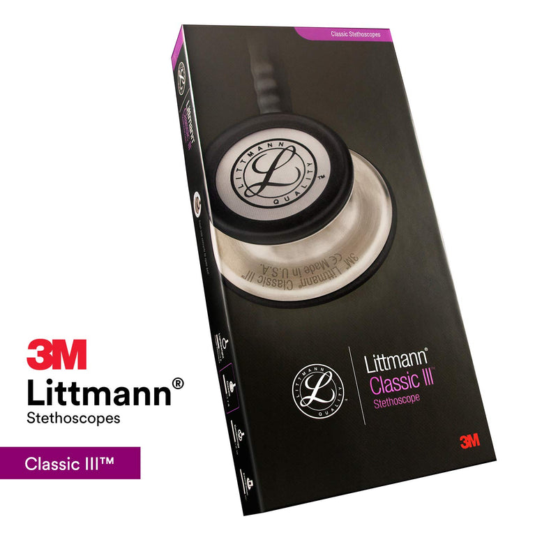 3M 5803 Littmann Classic III Black Edition Chestpiece Monitoring Stethoscope, 27" Black Tube